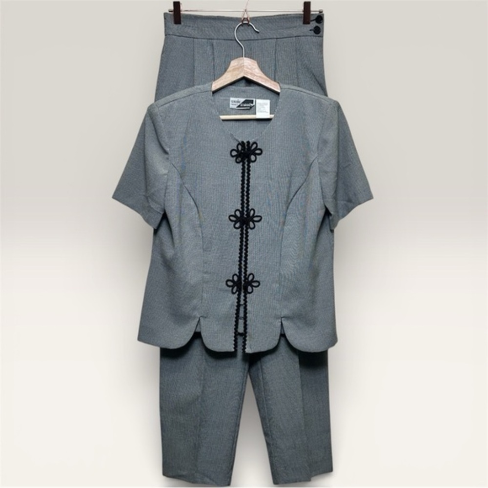 Vintage Sunshine Starshine Micro Houndstooth Pant Suit Set Size 10 Frog Closure